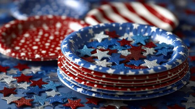 Patriotic plates and confetti