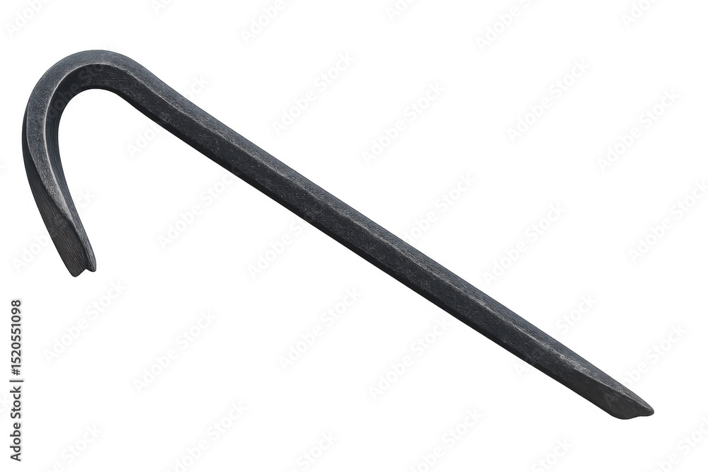 Poster metallic crowbar resting on transparent surface, demonstrating powerful prying capability with robus