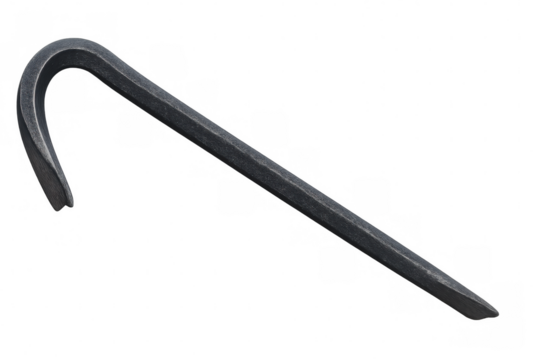 Metallic crowbar resting on transparent surface, demonstrating powerful prying capability with robust design for construction work