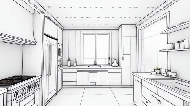 Modern kitchen interior design in a luxury home with new furniture, contemporary cabinets, a stove, and a window