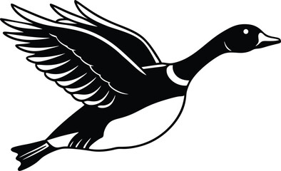 Flying Duck Silhouette Vector Illustration In White Background