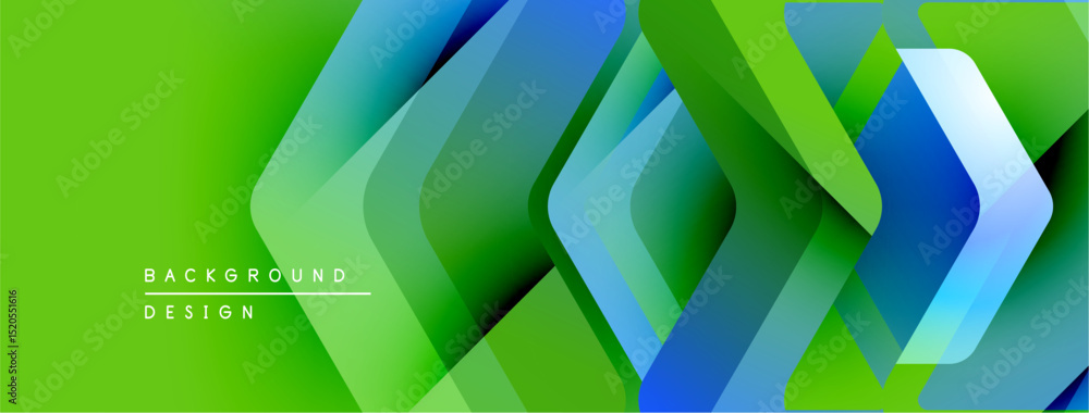 Poster abstract geometric pattern. bright green, blue hues create dynamic visual effect. modern design suit