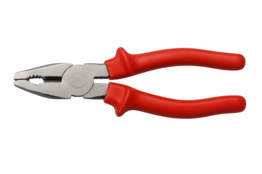 Combination pliers with red handles isolated on transparent background, ideal for cutting and gripping