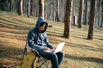 Future remote work combines technology nature smart phone enable e-learning productivity while...