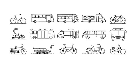 Vehicle and Public Transport Line Icon Set – Vector Pictograms with Transparent Background

