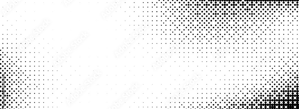 Aufkleber Pixelated bitmap texture overlay. Black dither pattern wallpaper. Abstract glitch gradient pattern. 8 bit video game background. Wide raster screen backdrop. Vector halftone rasterized cover