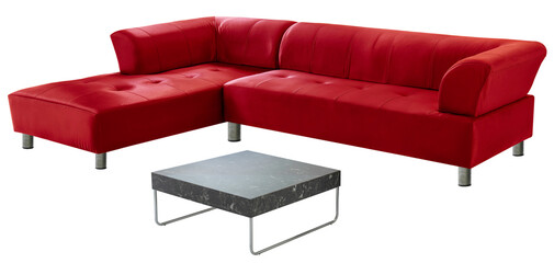 Red Sofa isolated on white background, Red armchair and sofa on white background with work path,...