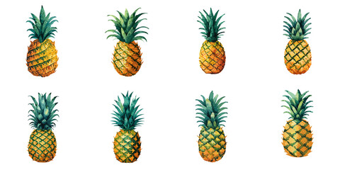 Fototapeta premium Multiple vector illustrations pineapple, watercolor style