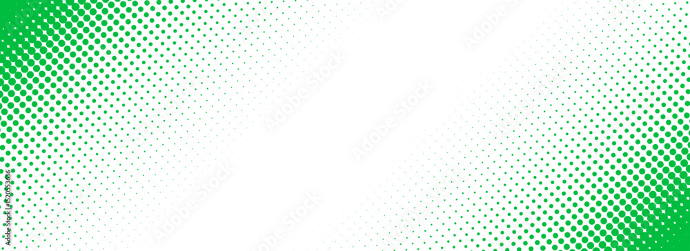Poster slash green halftone gradient texture. fading cartoon polka dot background. dotted corner gradation 