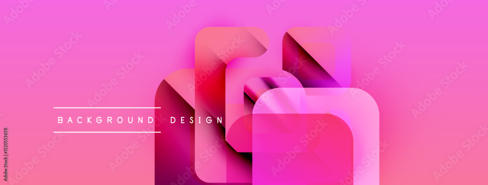 Poster Abstract geometric shapes overlap, creating dynamic pink gradient background. Text reads background design. Modern visual composition.