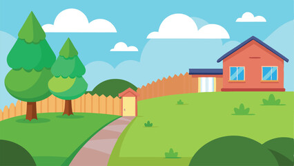 Gentle Cartoon Suburban Backyard Slope with Green Grass Vector illustration Background