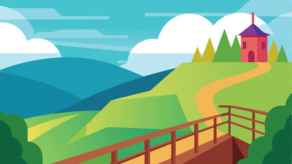 Cartoon Scenic Overlook with Safety Rails Landscape Vector illustration Background