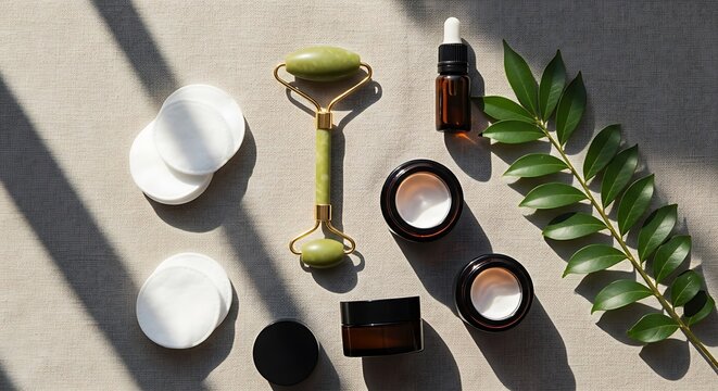 Jade Roller, Face Serum, and Creams Luxurious Skincare Routine for Radiant Skin