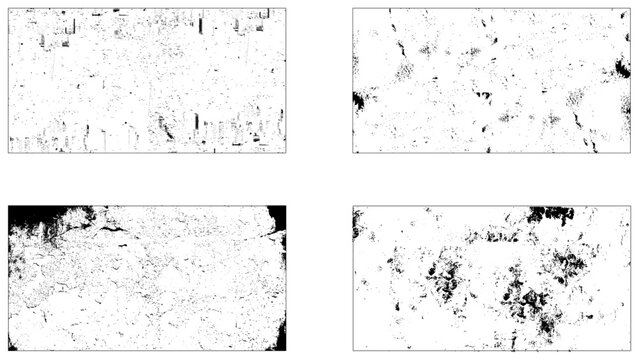 Black dotted texture element collection. Stippled shade object pack, traces soot or scratches caused by wear and tear vector illustration
