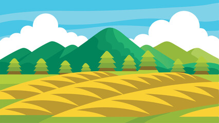 Obraz premium Beautiful Cartoon Rice Terrace Scenic Background Vector illustration Background