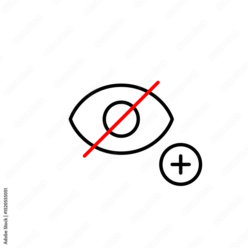 Aufkleber vector icon of crossed-out eye with plus symbol, symbolizing adding privacy, enabling hidden mode, o