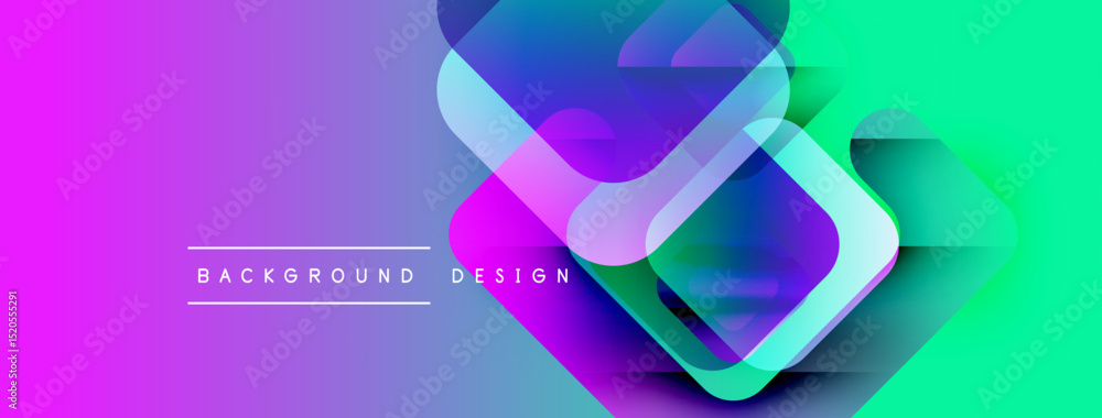 Aufkleber Abstract vibrant background. Overlapping squares create dynamic visual effect. Gradient colors transition from purple to green. Modern design element.
