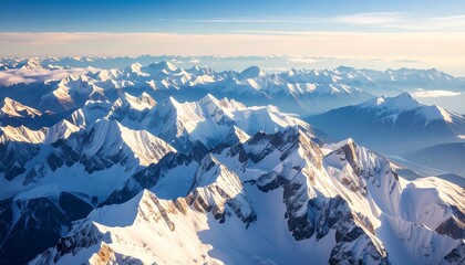 Snowy mountain range aerial view