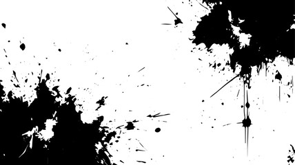 Black Ink Splatter and Drip Texture on White Background for Grunge and Abstract Design