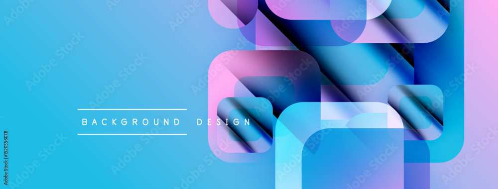Aufkleber Abstract geometric shapes overlap, creating vibrant blue, pink gradients. Modern design elements suggest depth, texture, visual interest.