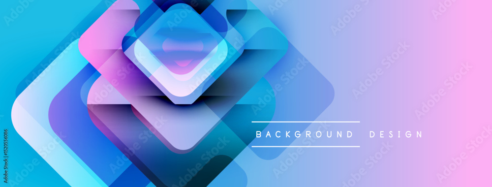 Aufkleber Abstract geometric layers create vibrant gradient background. Blue, purple, pink hues blend smoothly. Modern design element.