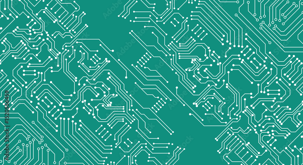 Poster green circuit board structure. white lines and dots circuit board. science and technology design. il