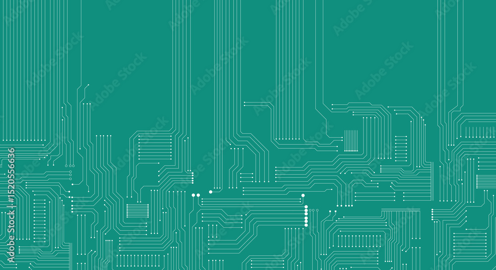 Poster futuristic network circuit with connection path lines network in green background banner template.