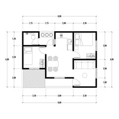 Black and White floor plan of a modern unfurnished house for your design. Suburban house blueprint. Architectural background.
