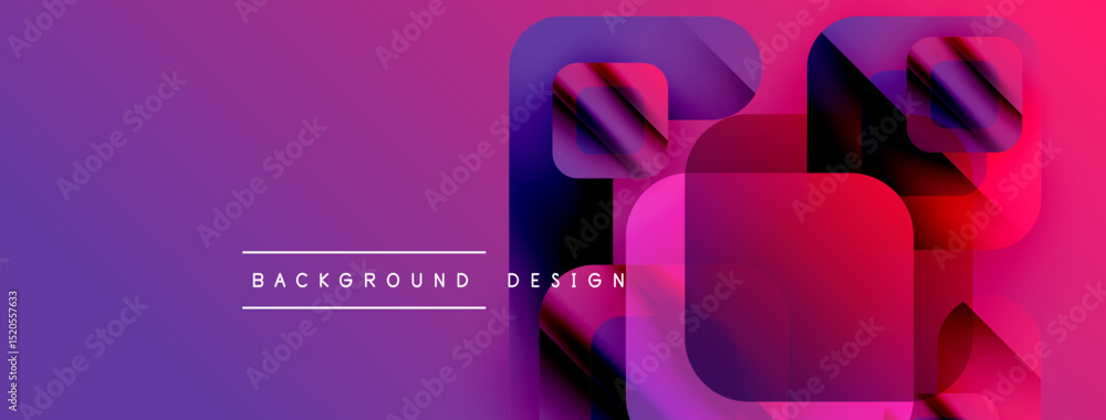 Aufkleber Vibrant purple, pink gradient background. Geometric shapes overlap creating modern design. Text reads background design.