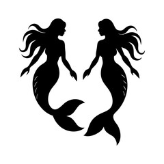 Silhouette illustration of two mermaids facing each other with flowing hair