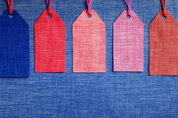 Colorful Blank Tags on Textile Background for Creative Projects