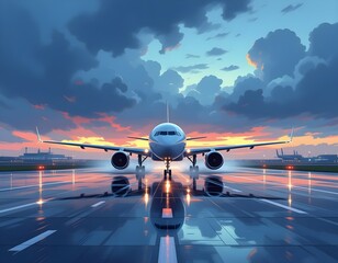 Passenger airplane on run way, Generative AI Illustration.