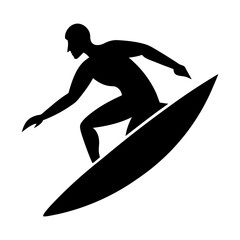 Silhouette of a surfer riding a surfboard in a dynamic action pose view
