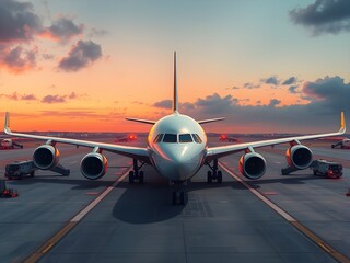 Passenger airplane on run way, Generative AI Illustration.