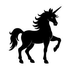 Silhouette of a unicorn standing on three legs with a horn on its head