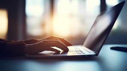 Typing productivity remote work session home office digital workspace bright environment close-up view focus on efficiency