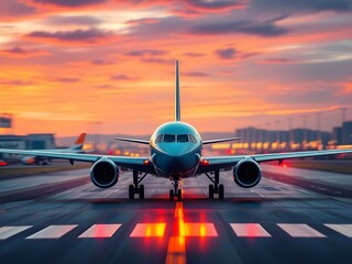 Passenger airplane on run way, Generative AI Illustration.
