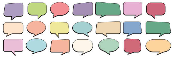 Set of speech bubbles. Colorful Speak bubble text, cartoon chatting box, message box. Blank empty vector white speech bubbles. Cartoon balloon word design. Vector illustration. Variety Design. Eps 10