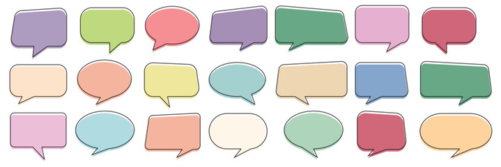 Set of speech bubbles. Colorful Speak bubble text, cartoon chatting box, message box. Blank empty vector white speech bubbles. Cartoon balloon word design. Vector illustration. Variety Design. Eps 10