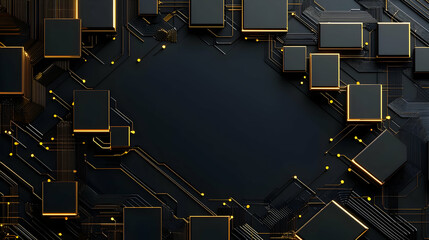 Abstract Geometric Design With Black And Gold Cubes