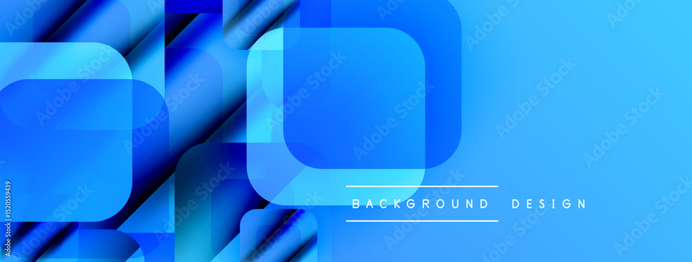 Fototapete Abstract blue shapes overlap, creating dynamic visual effect. Gradient colors suggest depth, modern aesthetic. Text reads background design.