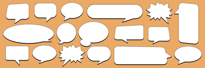 Set of Colorful blank empty speech bubbles for text, chatting, message box. Speak bubble text, cartoon chatting box, message box. Blank empty speech bubbles. Vector illustration.