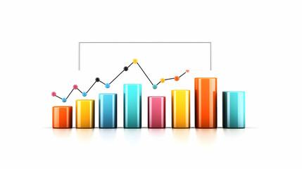 Colorful 3D Bar Graph On White Background