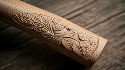 Detailed Carved Wooden Axe Handle