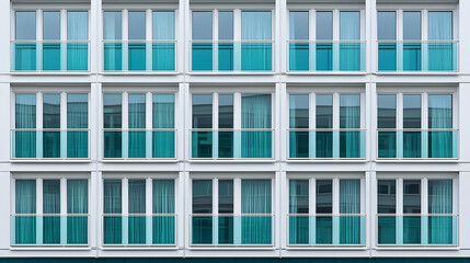 Modern White Building With Turquoise Windows