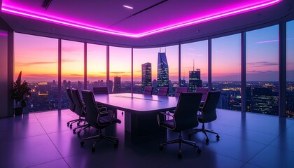 Modern penthouse conference room at sunset