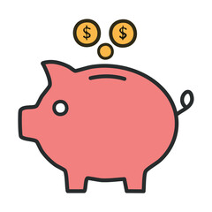 Obraz premium A piggy bank with a few coins and dollar bills scattered around it. 