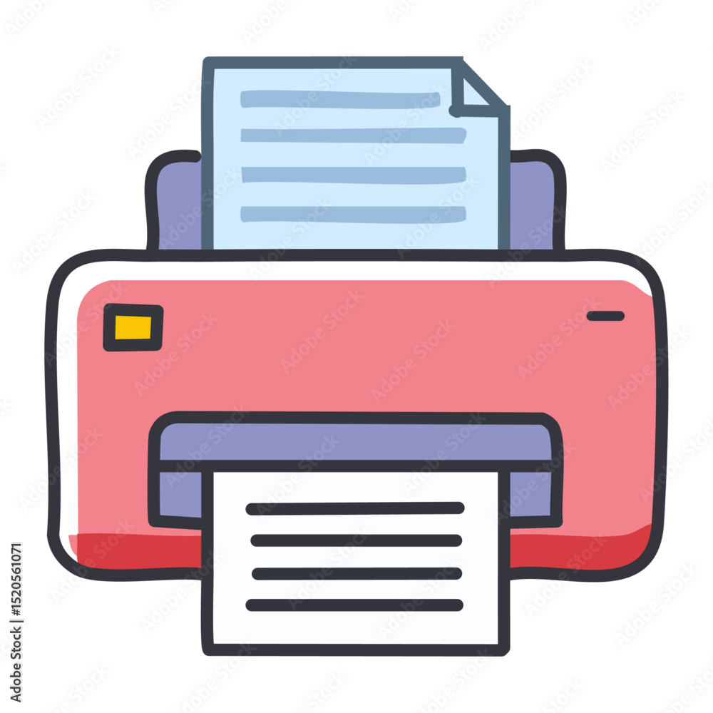 Poster a small printer with a stack of printed documents next to it.