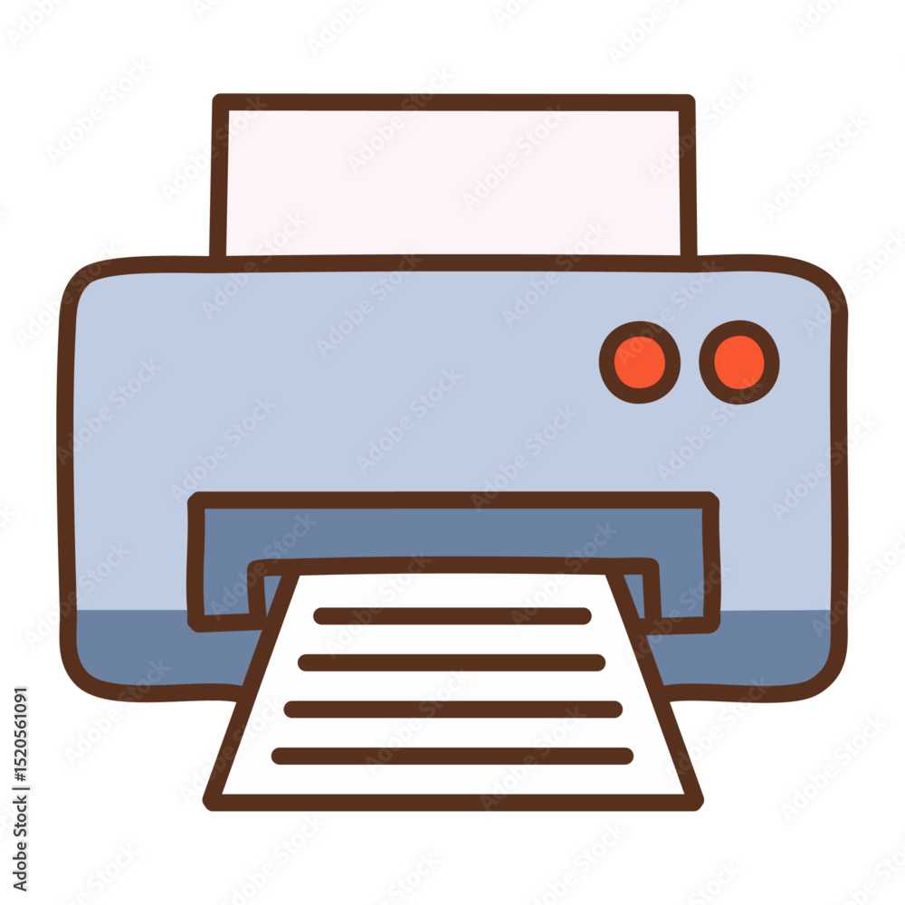 Poster a small printer with a stack of printed documents next to it.