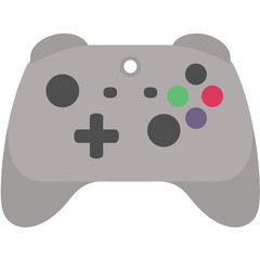 Stylized gray gamepad with colorful buttons and a prominent directional cross